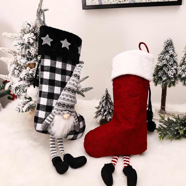 Hanging Feet Faceless Doll Christmas Socks Christmas Decoration Gift Bag, Red And Black Grid, Black And White Grid