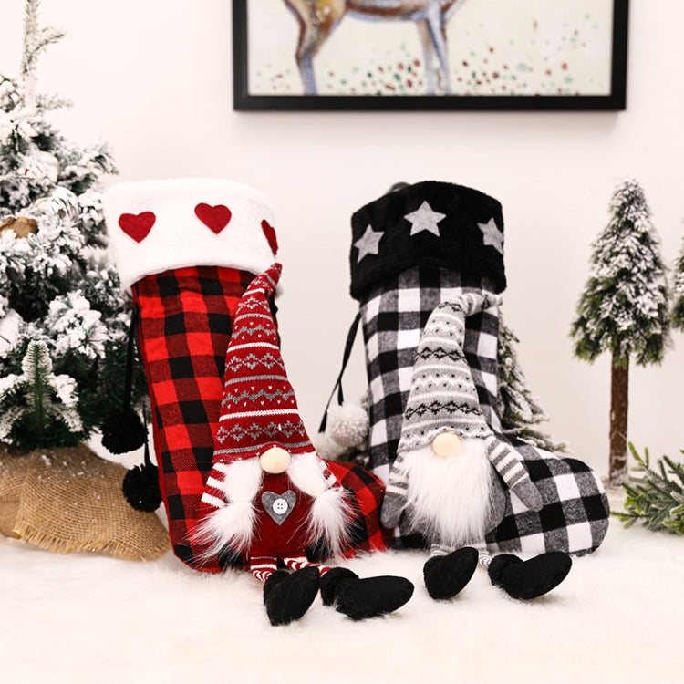 Hanging Feet Faceless Doll Christmas Socks Christmas Decoration Gift Bag, Red And Black Grid, Black And White Grid