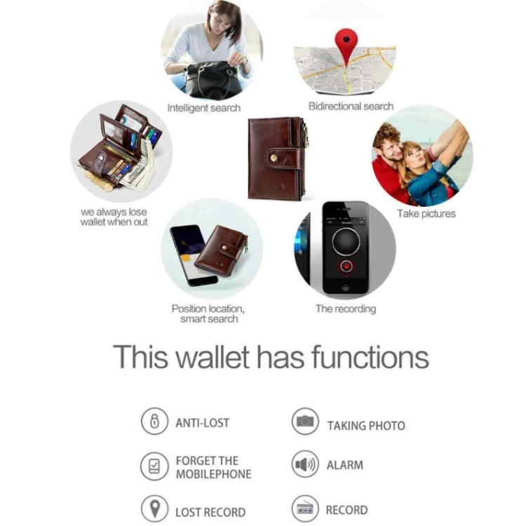 Men Leather Wallet Smart Bluetooth Antimagnetic RFID Anti-Lost Anti-Theft Multi-Function Coin Purse, Coin Purse