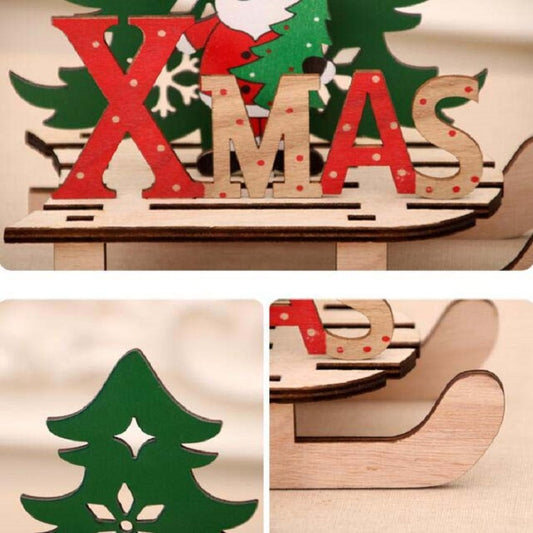 Christmas Decorations Christmas Painted Wooden Assembly DIY Sleigh Car Decoration Jigsaw Puzzle Gift, Large