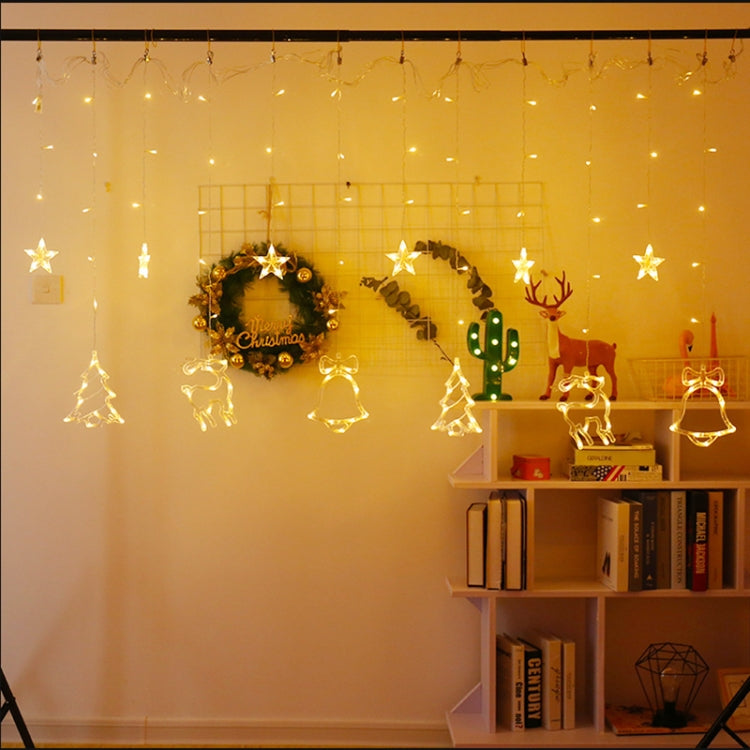 LED Curtain Lights Christmas Decoration Bell And Deer String Lights, 220V EU Plug, USB & Battery Box, Battery Box with RC