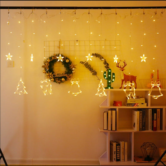 LED Curtain Lights Christmas Decoration Bell And Deer String Lights, 220V EU Plug, USB & Battery Box, Battery Box with RC
