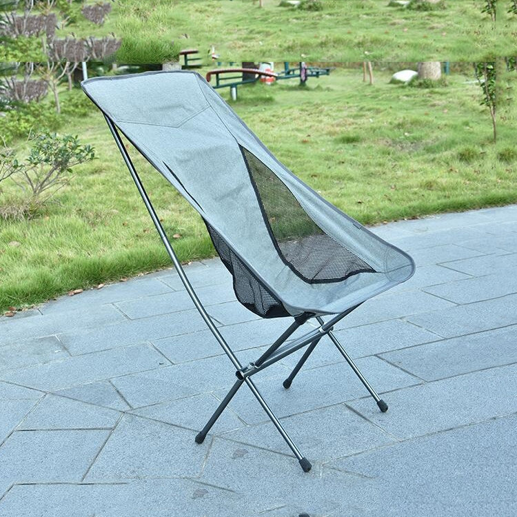 Outdoor Portable Folding Chair Ultralight Aluminum Alloy Moon Camping Beach Chair, Rice Gray Surface-Red Background, Black Surface-Red Background, Black Surface-Blue Background