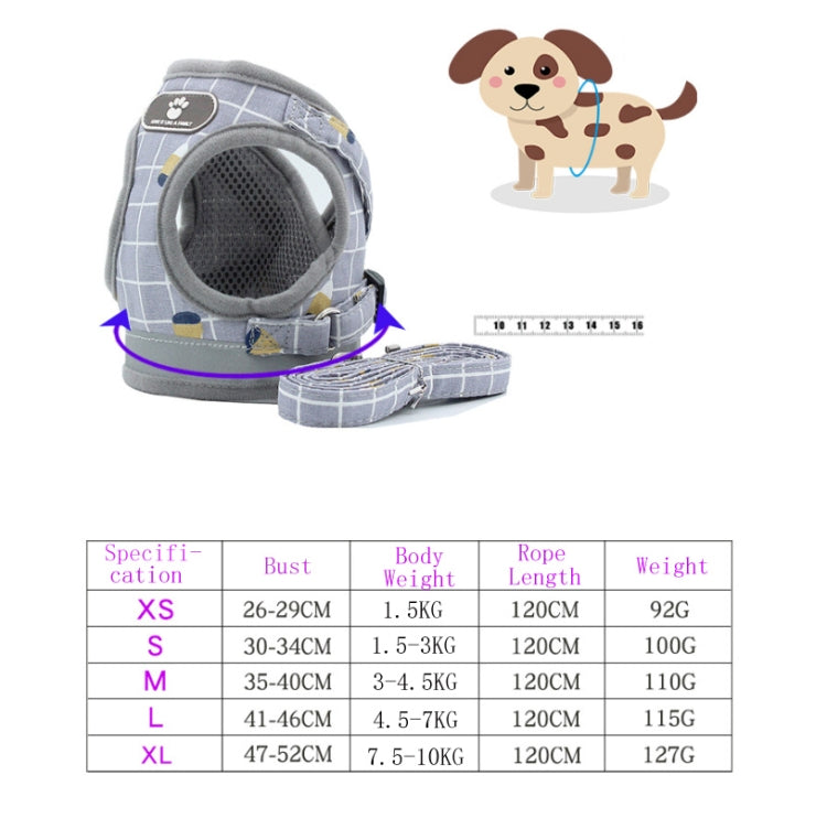 Reflective & Breathable Vest Traction Rope Pet Chest Leash, XS, S, M, L, XL