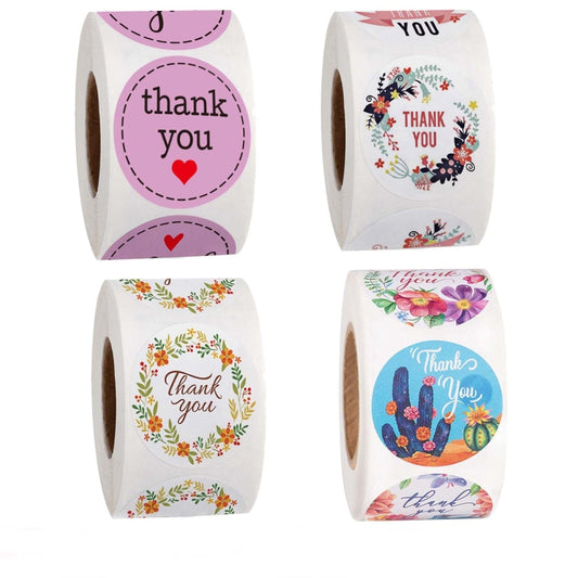 Roll Seal Sticker Thank You Sticker Flower Decoration Sticker Label, A-56, A-57, A-58, A-59