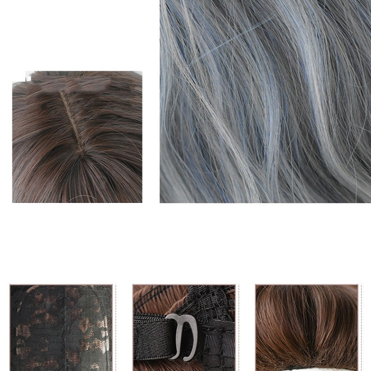 Ladies Long Hair Slightly Curly Wig Natural Fluffy Hair Cover, Gradient Soot Pink, Cool Brown, Dark Brown