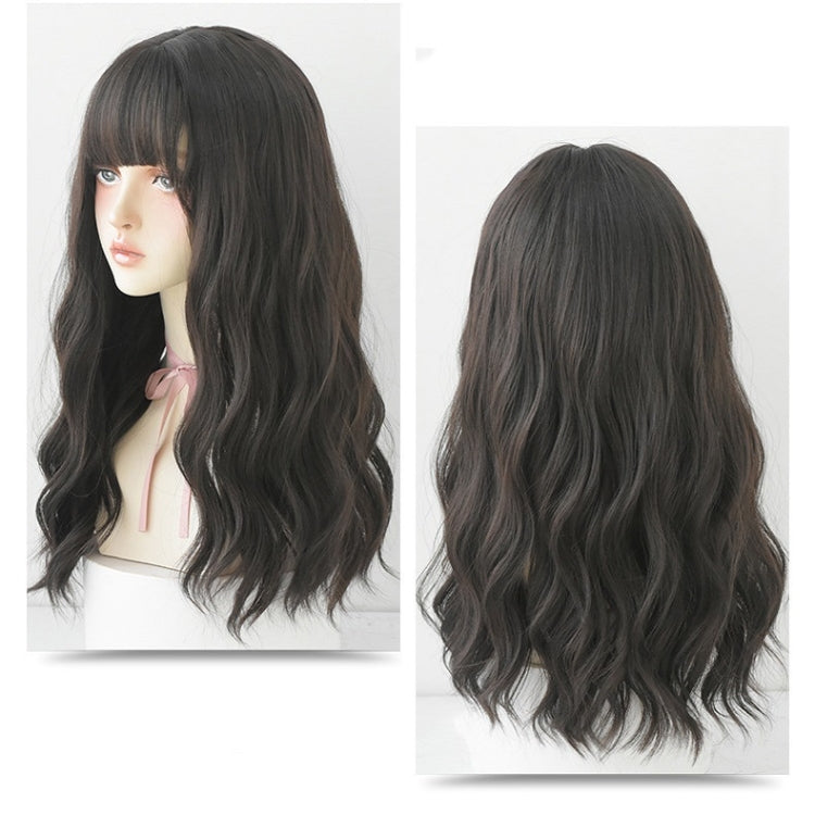 Ladies Long Hair Slightly Curly Wig Natural Fluffy Hair Cover, Gradient Soot Pink, Cool Brown, Dark Brown