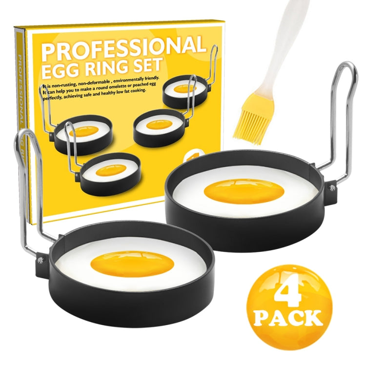 2-Pack Egg Ring Iron Spray Non-Stick Round Omelette Model Omelette Mold with Brush, 2-Pack, 4-Pack