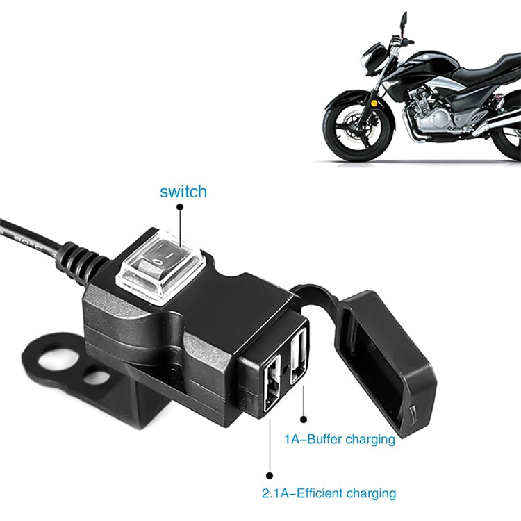Dual USB Port 12V Waterproof Motorbike Motorcycle Handlebar Charger 5V 1A/2.1A Adapter Power Supply Socket for Phone Mobile, Handlebar Charger