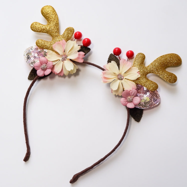 Christmas Hair Accessories Antlers Headband And Little Angel Hairpin Hair Band Combination Set, Pink, Grey