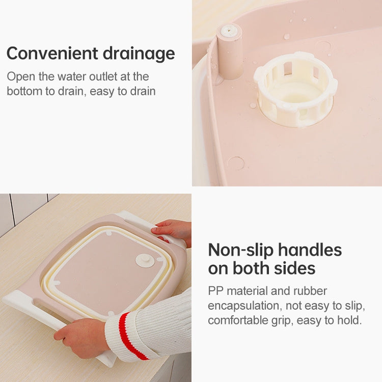 Multifunctional Cutting Board Kitchen Foldable Vegetable Washing Basin, Pink