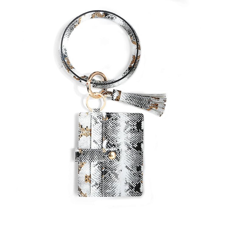 Wrist Ring PU Leather Card Case Key Chain Coin Purse, Coffee Leopard, White Leopard, Black, White Snake, Black Snake