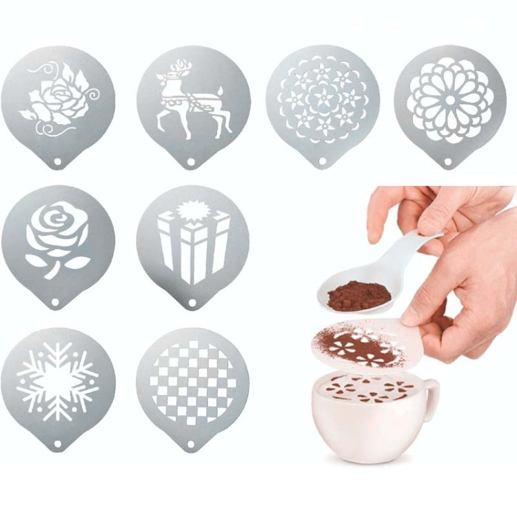 6 PCS Stainless Steel Garland Mold Fancy Coffee Printing Model Coffee Milk Foam Spray Pattern Template Random Style Delivery, 6 PCS