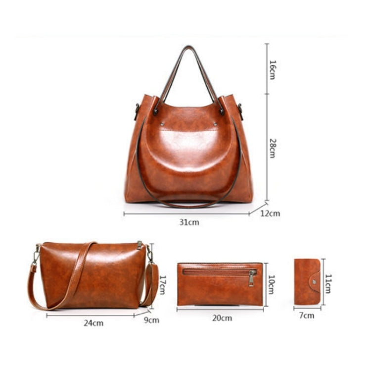 4 in 1 Ladies Retro Handbag Fashion Large Capacity Sub-Diagonal Bucket Bag, Red Eine, Light Grey, Black, Brown
