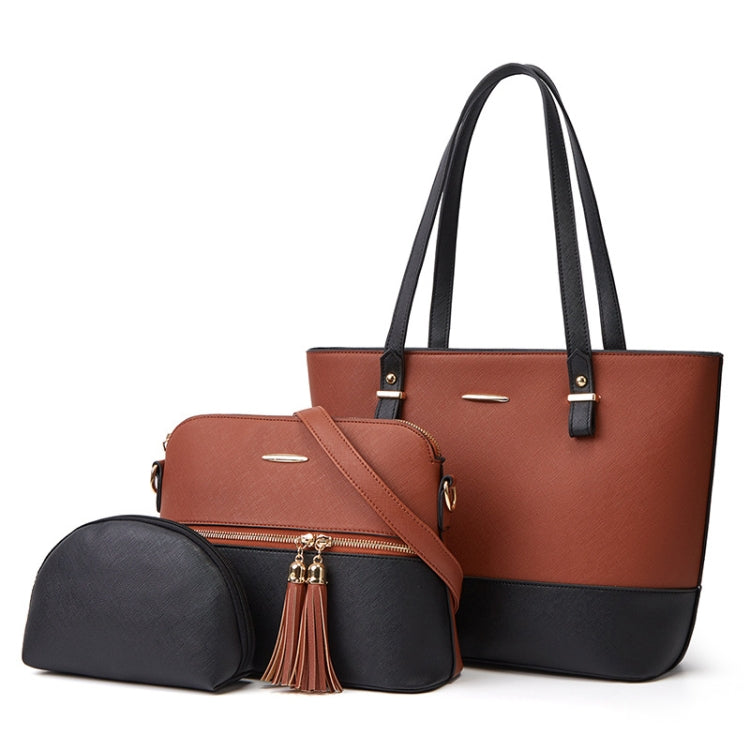 3 in 1 Fashion Simple Lady Diagonal Large Capacity Handbag Letter Bag, Gold + Black, White + Brown, Brown + Black, White + Pink, White + Black, Purple+ Black