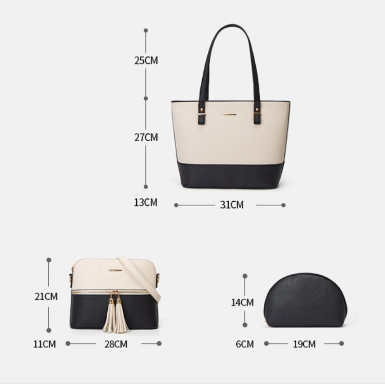 3 in 1 Fashion Simple Lady Diagonal Large Capacity Handbag Letter Bag, Gold + Black, White + Brown, Brown + Black, White + Pink, White + Black, Purple+ Black