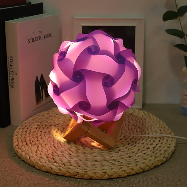 Creative Bedroom Bedside Night Light USB Round Romantic Room Decoration Lamp with Wood Base, DIY Material Kit, Finished Product