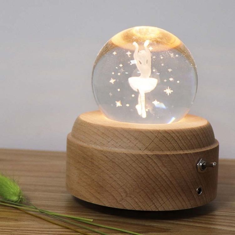 Girl Bedside Lamp Crystal Ball Wooden Base Music Box Charging Glow Rotating Night Light, Random Music, Ballet, Castle, Unicorn, Flying Pig, Dogs, Drawing Girl, Whale, Deer, Deer Head, Cat, Mermaid, Dandelion, Balloon Bear, Christmas Tree, Double Pig