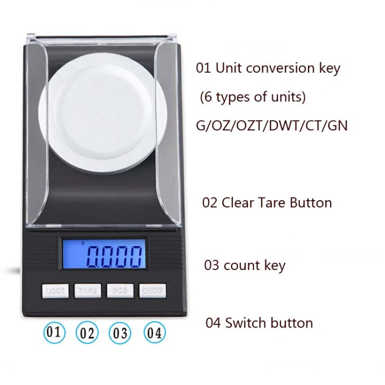 High-Precision Portable Jewelry Scale Mini Electronic Scale Precision Carat Electronic Scale, 10g/0.001g, 20g/0.001g, 50g/0.001g, 100g/0.001g