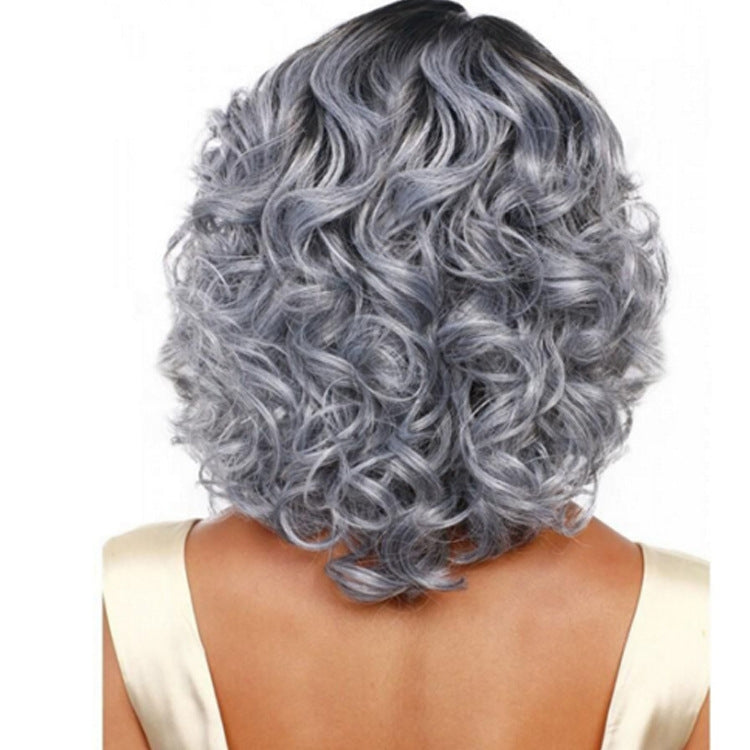 Lady Diagonal Bangs Wig Gradient Short Curly Hair Wig