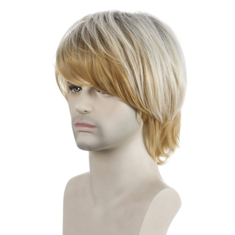 Light Blond Short Hair Men Chemical Fiber Wig, Light Gold