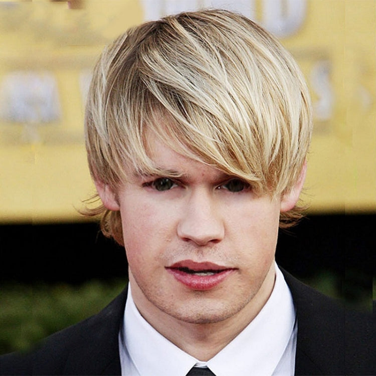 Light Blond Short Hair Men Chemical Fiber Wig, Light Gold