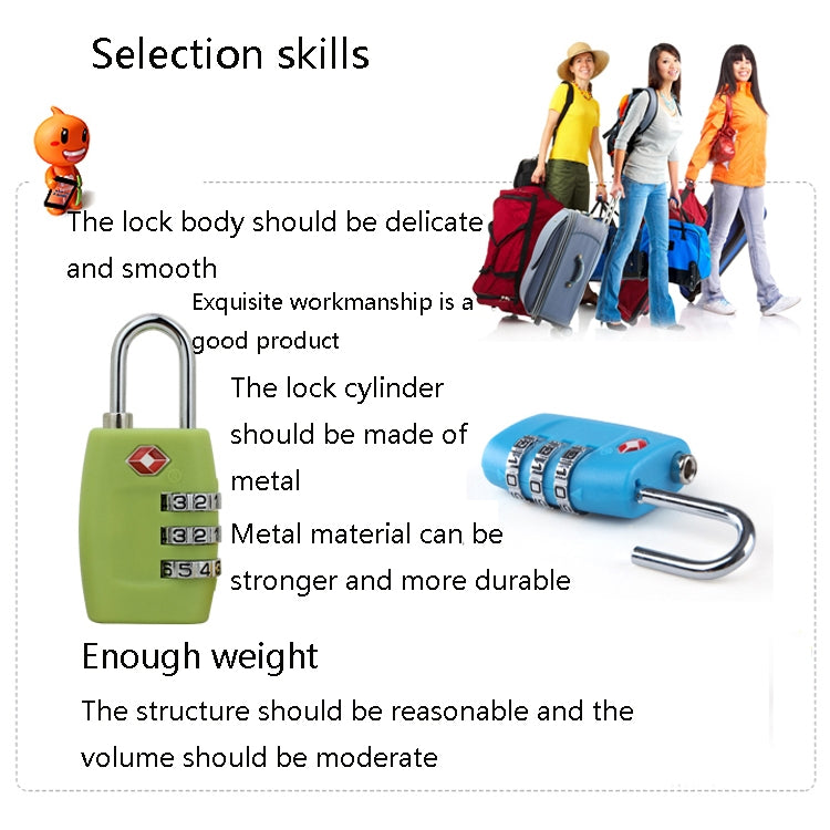 Customs Luggage Lock Overseas Travel Luggage Zipper Lock Plastic TSA Code Lock, Black, Red, Blue, Green, Rose Red, Yellow, Dark Blue