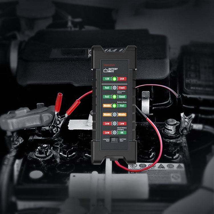 YAWOA BM410 Storage Battery Tester 12V/24V Load Test LED Smart Car Battery Tester Clip, BM410