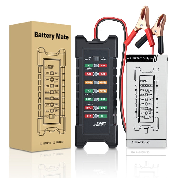 YAWOA BM410 Storage Battery Tester 12V/24V Load Test LED Smart Car Battery Tester Clip, BM410
