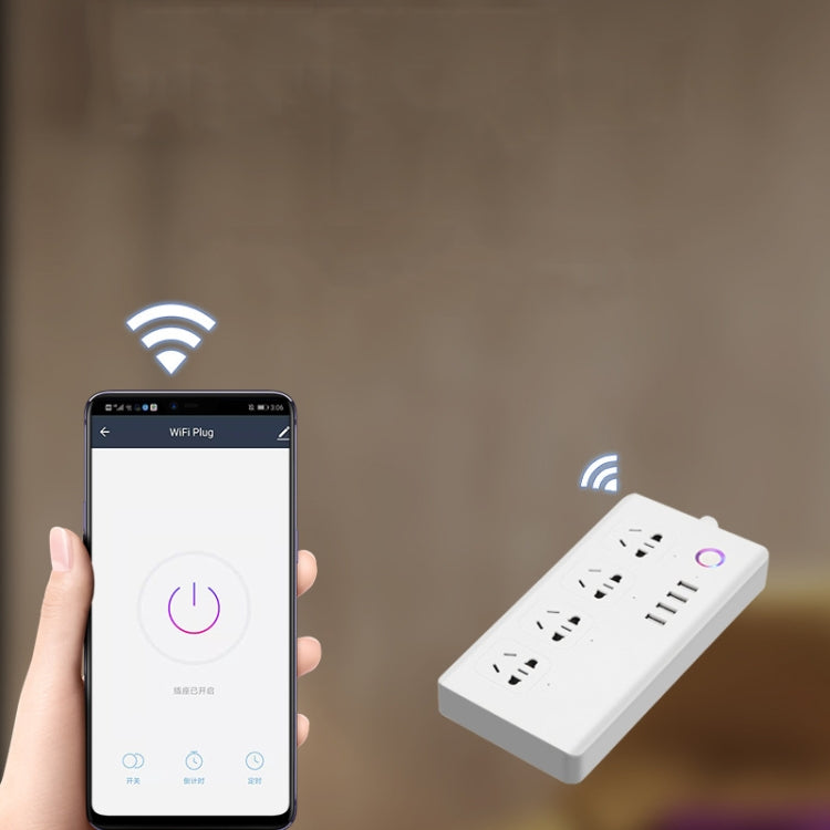 Home Office Wifi Mobile Phone Remote Control Timer Switch Voice Control Power Strip, 1.5m