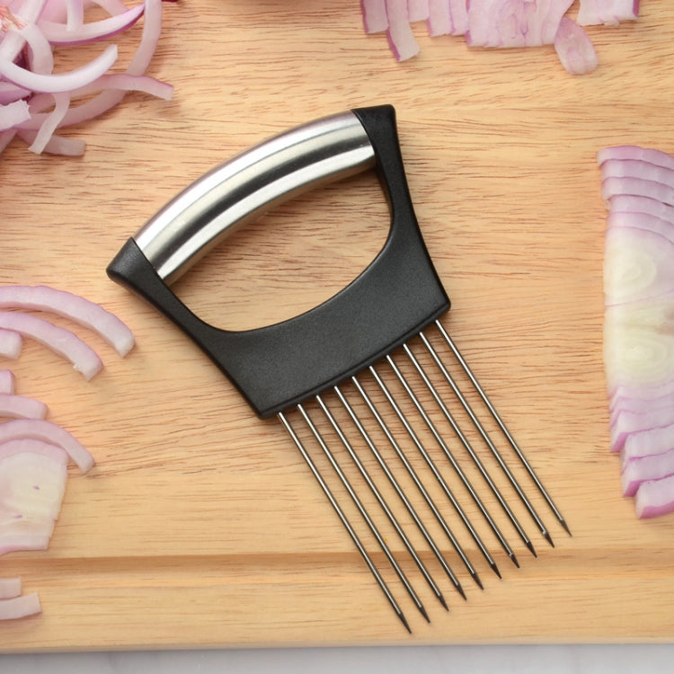 Stainless Steel Onion Fork Holder Pin Kitchen Vegetable Slicing Aid, Black Silver