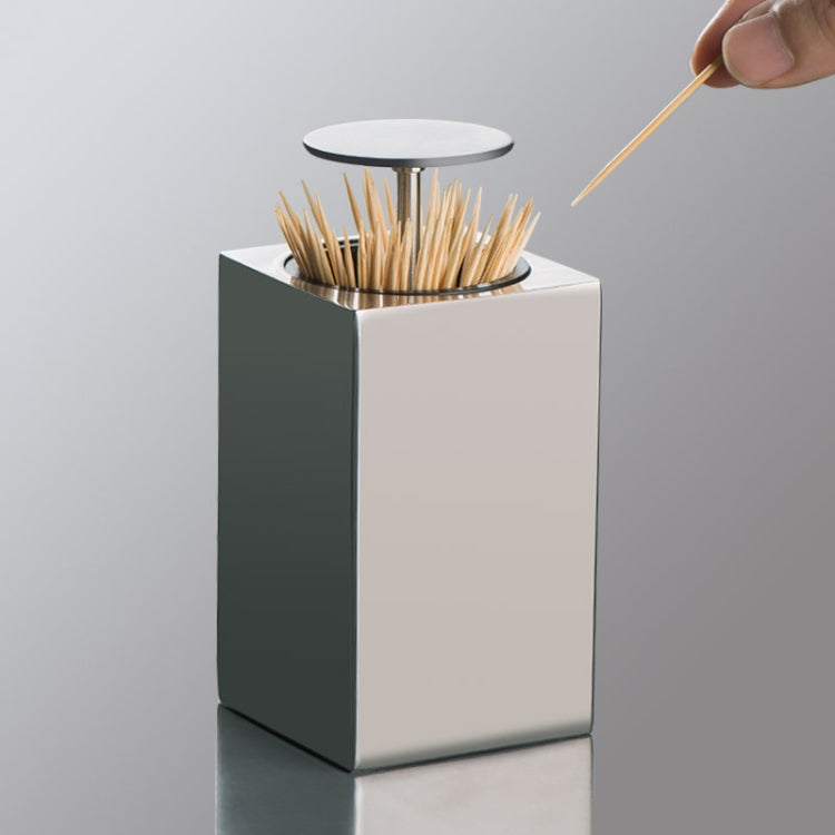 Push-Type Stainless Steel Toothpick Holder Portable Automatic Pop-Up Toothpick Storage Box, Square Push-Type Stainless Steel