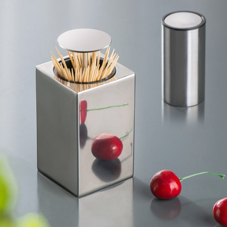 Push-Type Stainless Steel Toothpick Holder Portable Automatic Pop-Up Toothpick Storage Box, Square Push-Type Stainless Steel