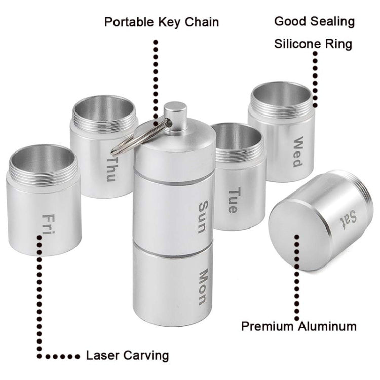 Sealed Waterproof 7 Days Split Aluminum Alloy Metal Pill Box, Pill Box