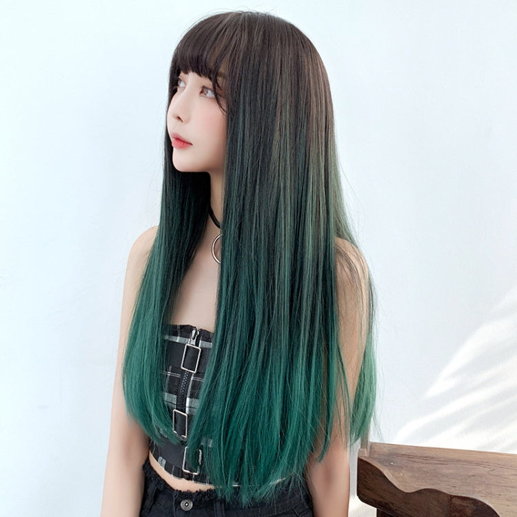 Gradient Color Long Straight Hair Wig Female Chemical Fiber Headgear Simulation Hair, Malachite Green Gradient 65CM, Milk Tea Gradient 65CM, Haze Purple Gradient 65CM