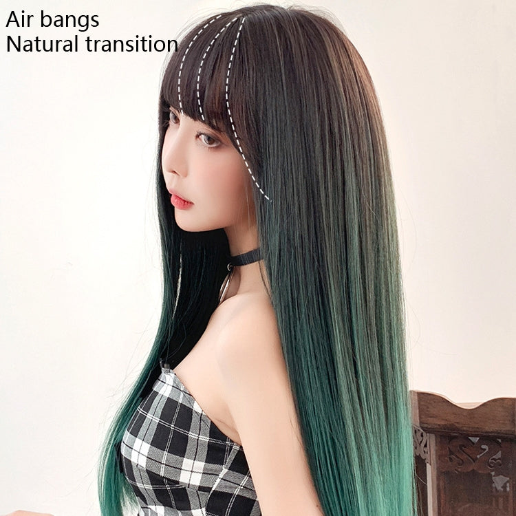 Gradient Color Long Straight Hair Wig Female Chemical Fiber Headgear Simulation Hair, Malachite Green Gradient 65CM, Milk Tea Gradient 65CM, Haze Purple Gradient 65CM