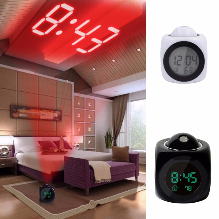 ساعة منبه متعددة الوظائف مع صوت وساعة عرض LED، لون أبيض بدون كابل USB، لون أسود + كابل USB
