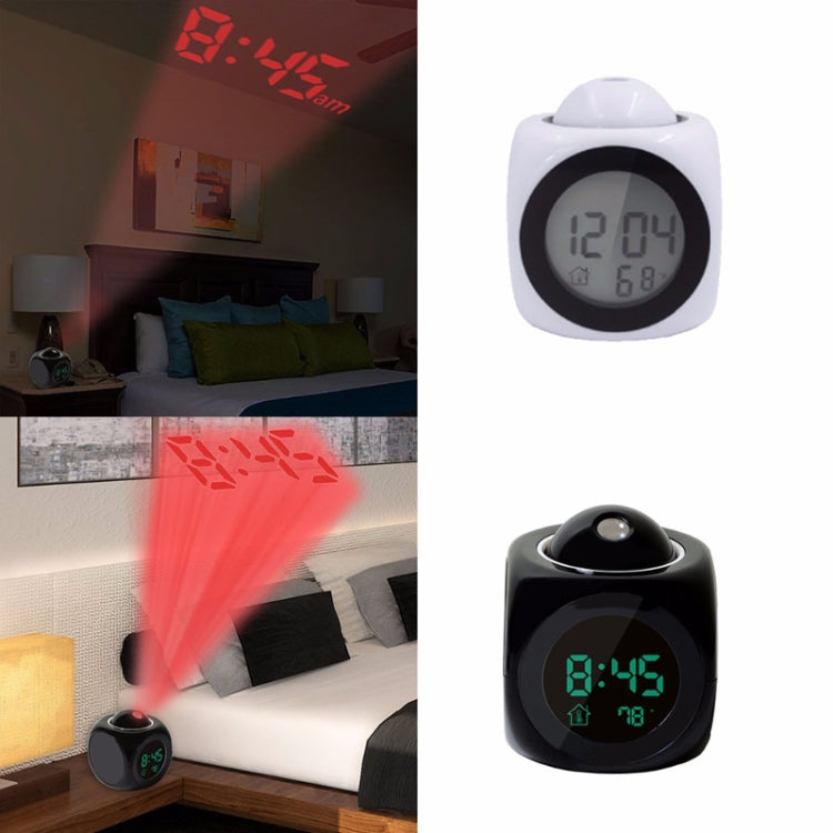 ساعة منبه متعددة الوظائف مع صوت وساعة عرض LED، لون أبيض بدون كابل USB، لون أسود + كابل USB