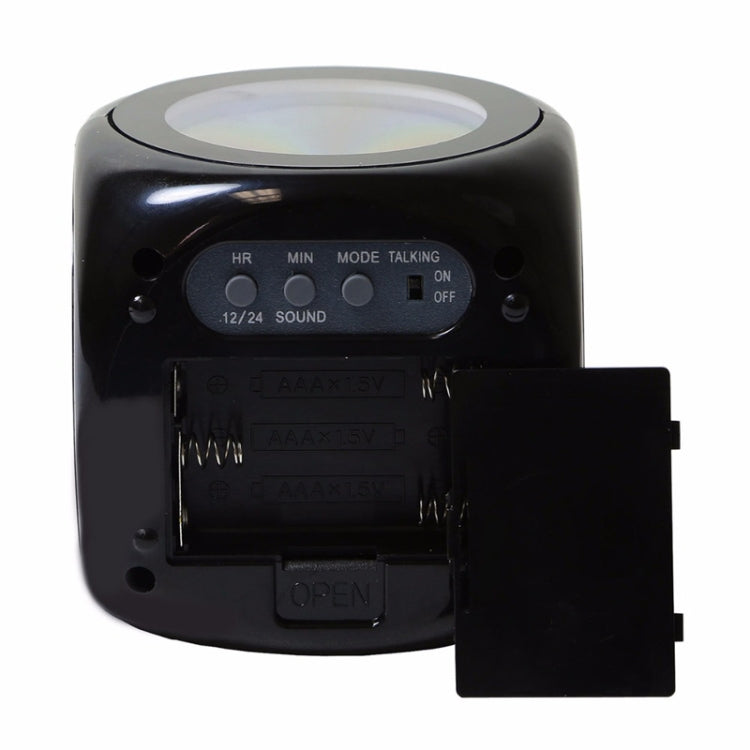 ساعة منبه متعددة الوظائف مع صوت وساعة عرض LED، لون أبيض بدون كابل USB، لون أسود + كابل USB