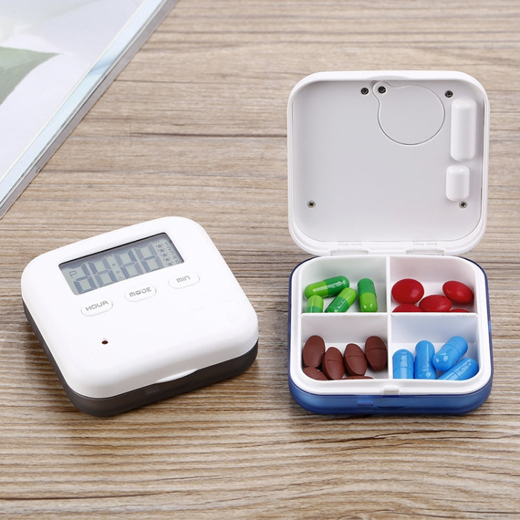 Electronic Smart Timing Medicine Box Portable Medicine Dispensing Storage Box, Blue, Gray