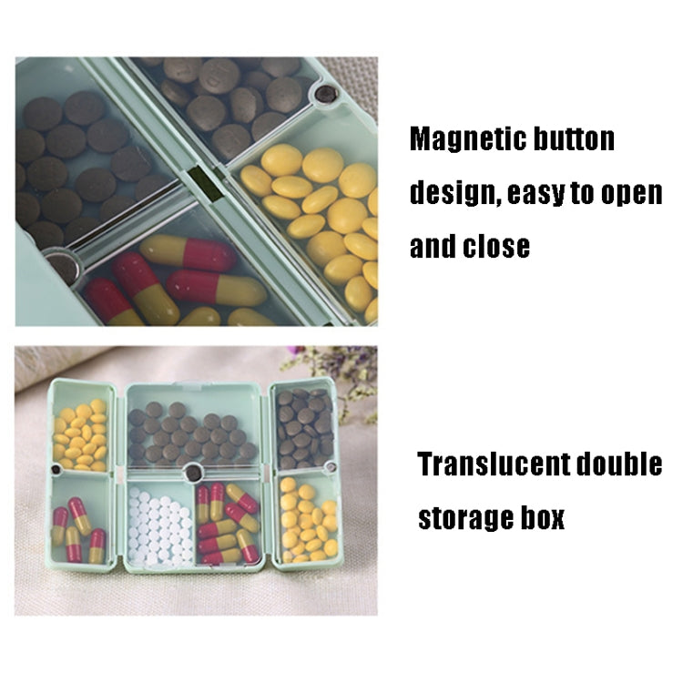 Folding Portable Sealed and Dispensing Small Pill Box, Blue, White, Green, Pink