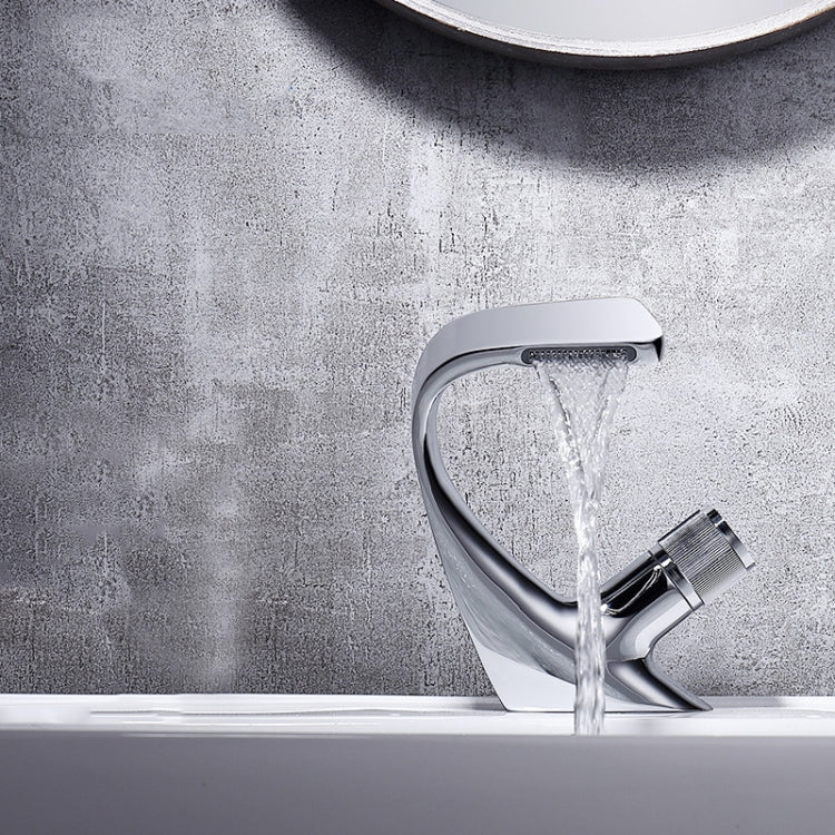 Basin Waterfall Type Hot & Cold Water All-Copper Faucet Bathroom Sanitary Ware, Electroplating Silver, Black, Electroplating Gold, Black Gold