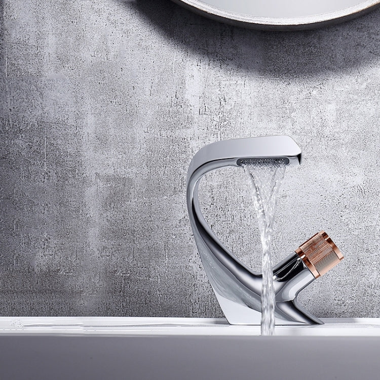 Basin Waterfall Type Hot & Cold Water All-Copper Faucet Bathroom Sanitary Ware, Electroplating Silver, Black, Electroplating Gold, Black Gold