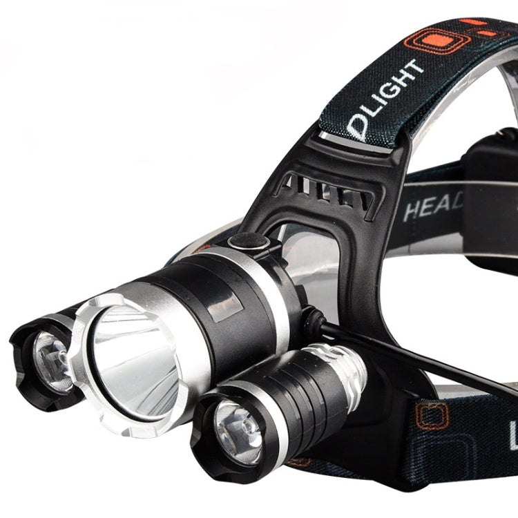 Strong Light Long-Range Rechargeable Three-Head Lamp Outdoor Fishing Lamp Led Head-Mounted Flashlight (2 Batteries+EU Plug), (3T6 Without Battery), (3T6 2 Batteries), (1T6 x 2XPE Without Battery), 2 Batteries+EU Plug