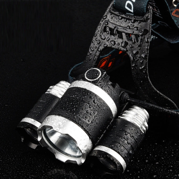 Strong Light Long-Range Rechargeable Three-Head Lamp Outdoor Fishing Lamp Led Head-Mounted Flashlight (2 Batteries+EU Plug), (3T6 Without Battery), (3T6 2 Batteries), (1T6 x 2XPE Without Battery), 2 Batteries+EU Plug
