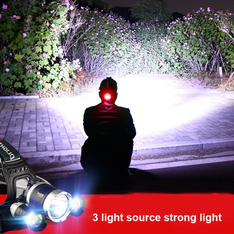 Strong Light Long-Range Rechargeable Three-Head Lamp Outdoor Fishing Lamp Led Head-Mounted Flashlight (2 Batteries+EU Plug), (3T6 Without Battery), (3T6 2 Batteries), (1T6 x 2XPE Without Battery), 2 Batteries+EU Plug