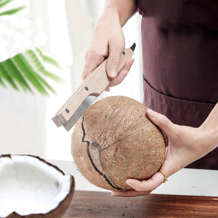 Multifunctional Stainless Steel Coconut Shell Opener With Wooden Handle Coconut Meat Knife Kitchen Gadgets, Coconut Shell Opener
