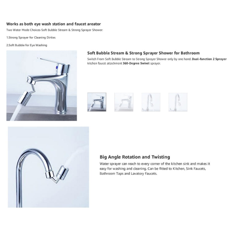 720-Degree Universal Rotating Faucet Anti-Splash Spout Filter Dual-Function Faucet, Two Sections