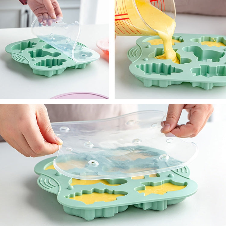DIY 6 Grid Silicone Dinosaur Cake Mold Baby Food Supplement Mold Baking Tools, Pink, Light Green