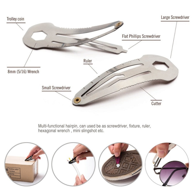2 PCS 8 in 1 Multifunctional Hair Clip Outdoor Self-Defense First Aid Tool